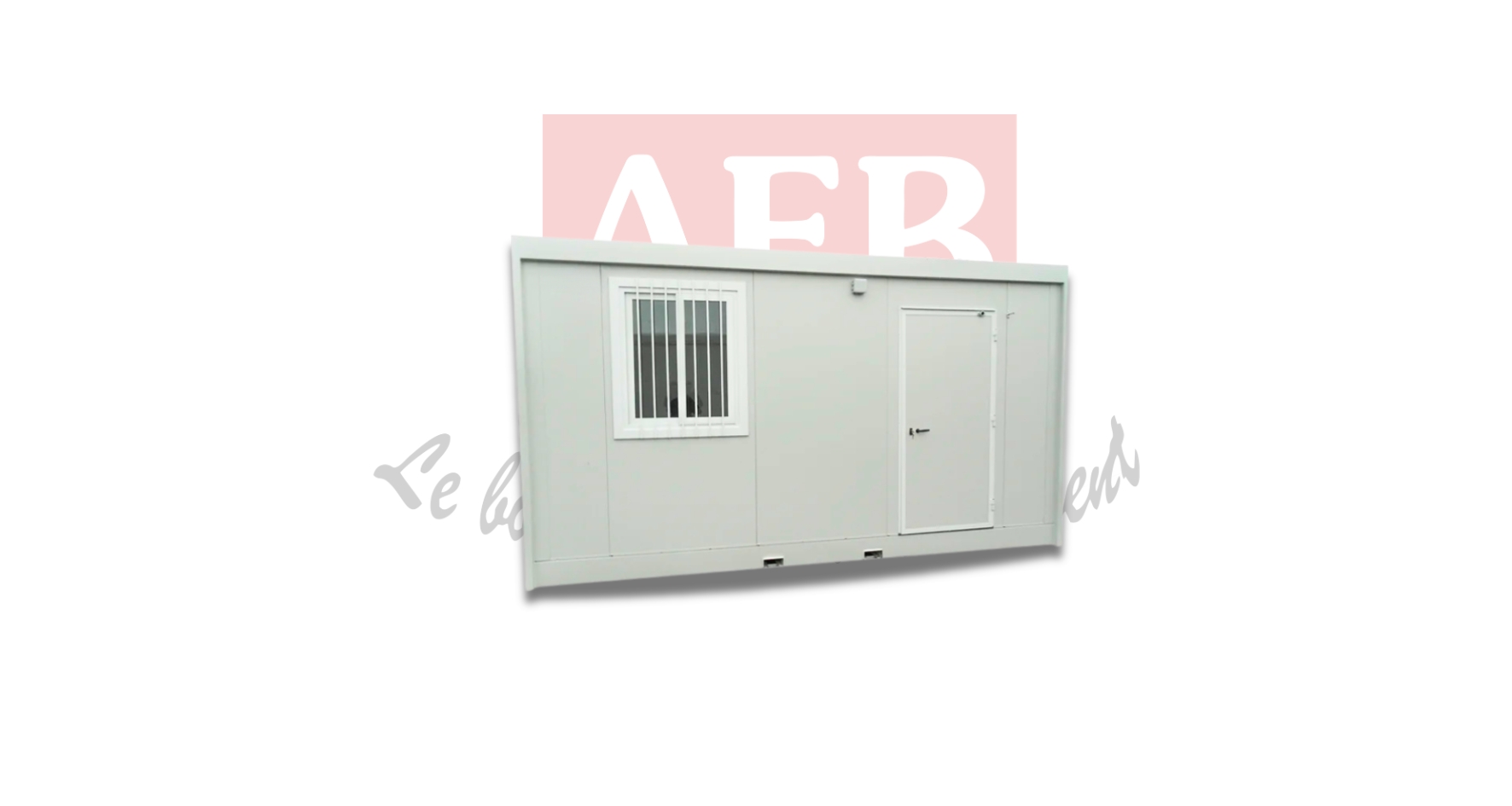 Abri grutable et sur ampliroll 4,46 x 2,12 m avec réfectoire, sanitaire, vestiaire, 2 hublots, 1 fenêtre, 1 wc autonome*, 1 réchaud gaz, 1 table, 2 bancs et 1 lavabo, 6 personnes – sans timon