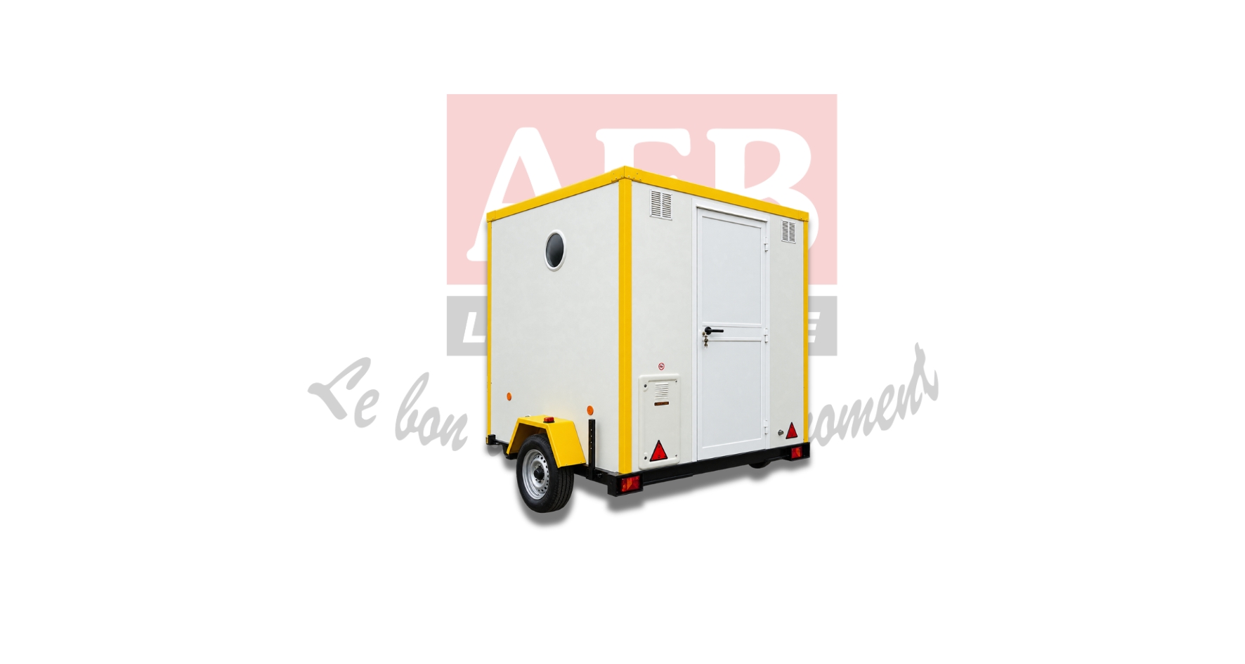 Abri sur roues 2,07 x 2,07 m avec réfectoire, sanitaire, 3 hublots, 1 wc autonome*, 1 réchaud gaz, 1 table, 2 tabourets et 1 lavabo, 2 personnes